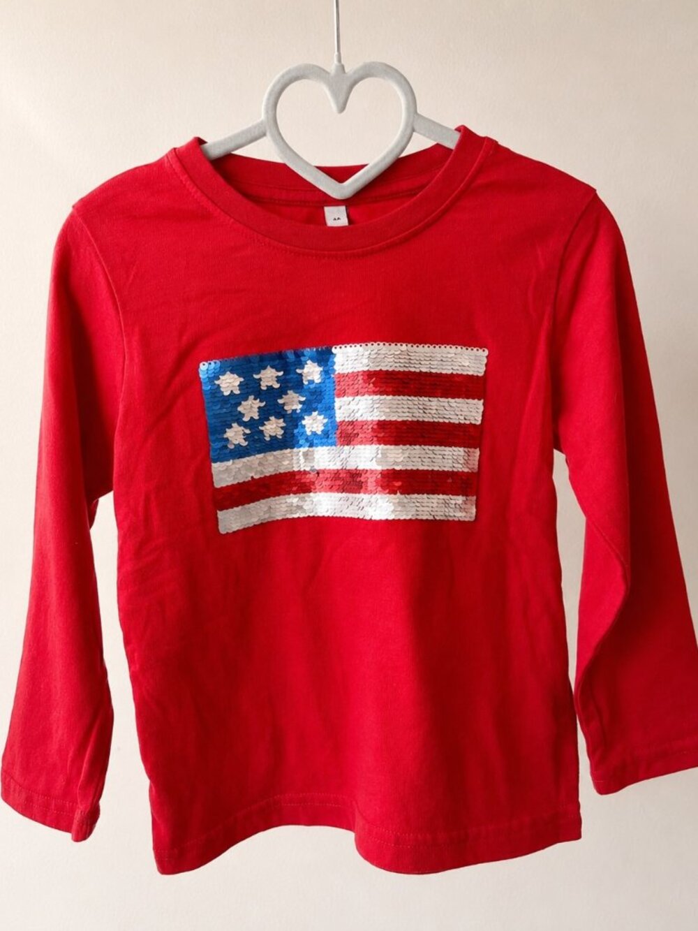 Kids Red American Flag Sequin Long Sleeve Shirt Size 4
